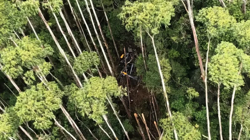 Vítimas de queda de helicóptero são retiradas de local do acidente