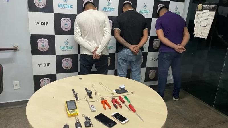 Trio é preso por furtos em veículos com uso de ‘Chapolin’ em Manaus