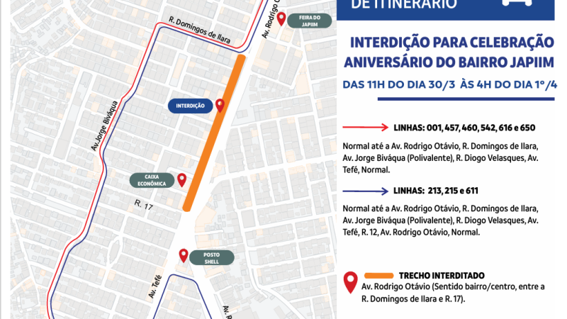Prefeitura alerta para alterações no trânsito e transporte público devido às comemorações do aniversário do bairro Japiim