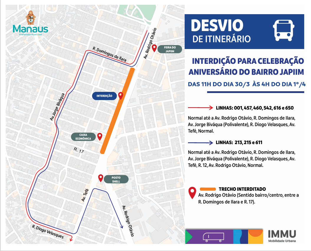 Prefeitura alerta para alterações no trânsito e transporte público devido às comemorações do aniversário do bairro Japiim