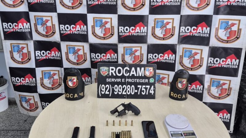 Polícia Militar do Amazonas prende homem com arma de fogo e 55 porções de maconha e oxi
