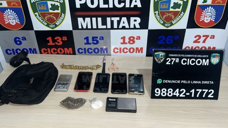 Polícia Militar do Amazonas prende trio após denúncia de disparo de arma de fogo e tráfico de drogas na zona norte