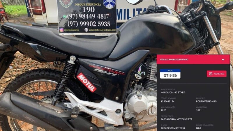 Em Lábrea, Polícia Militar do Amazonas prende três pessoas e apreende três motocicletas com restrição de furto