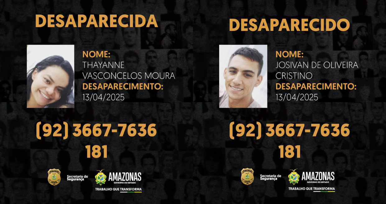 PC-AM solicita ampla divulgação das imagens de casal que desapareceu na zona rural de Rio Preto da Eva