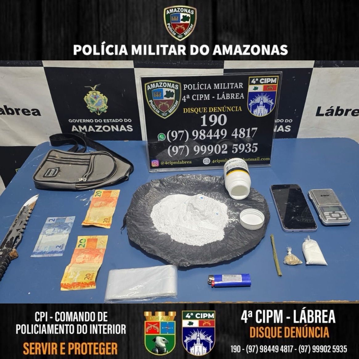 Polícia Militar do Amazonas prende homem com cocaína, oxi, maconha no município de Lábrea
