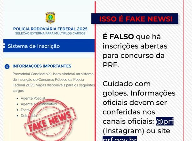 PRF alerta sobre fake news de concurso público e site falso