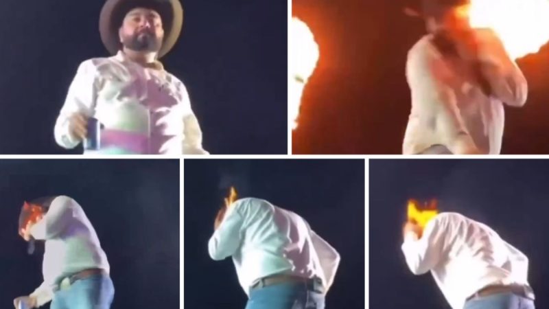 Sertanejo Léo é atingido por labareda no palco e se queima. Vídeo!