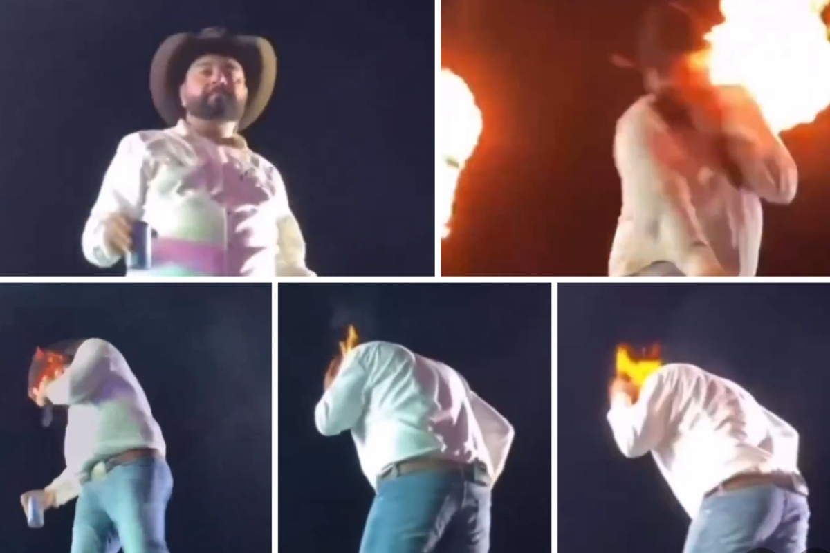 Sertanejo Léo é atingido por labareda no palco e se queima. Vídeo!