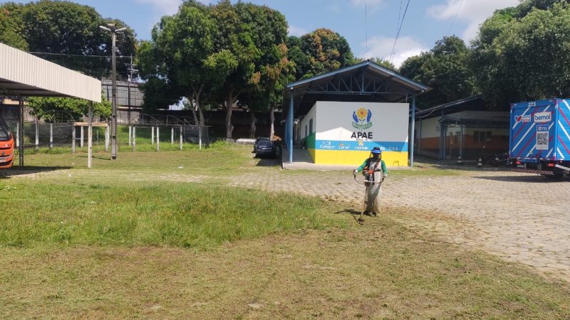 Apae Manaus recebe mutirão da Seap para limpeza e capinação do terreno