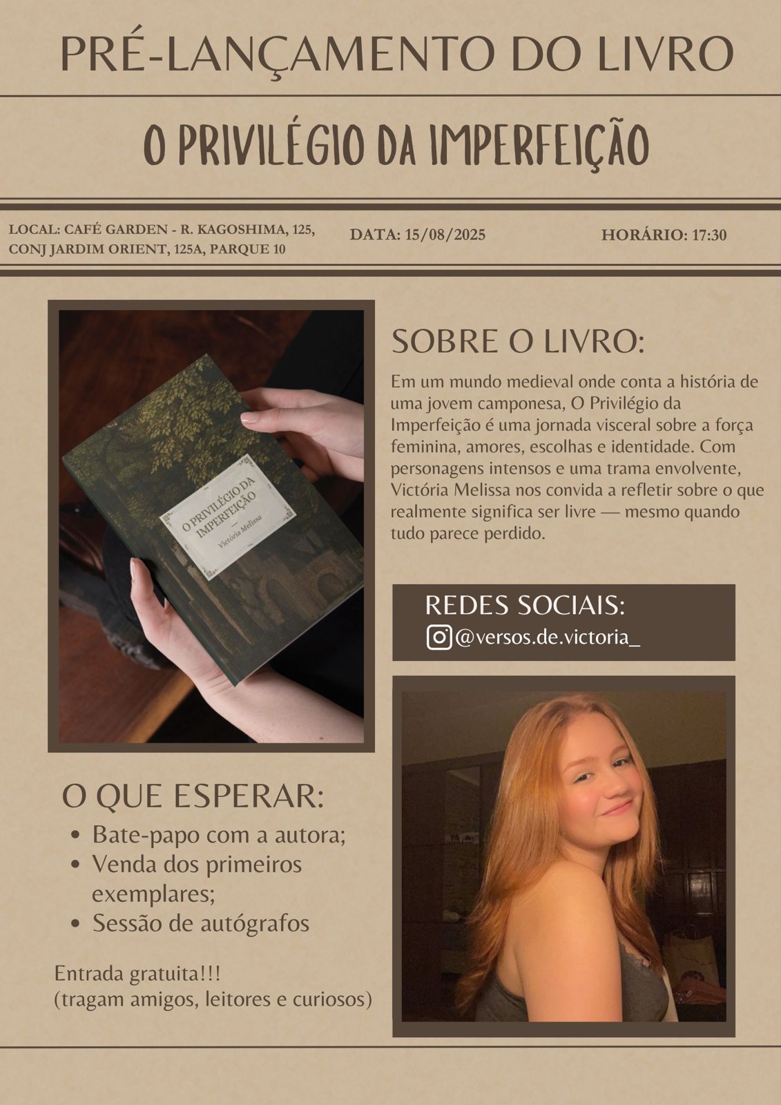 Escritora Victória Barbosa lança seu primeiro livro ‘O Privilégio da Imperfeição’ nesta sexta-feira, em Manaus