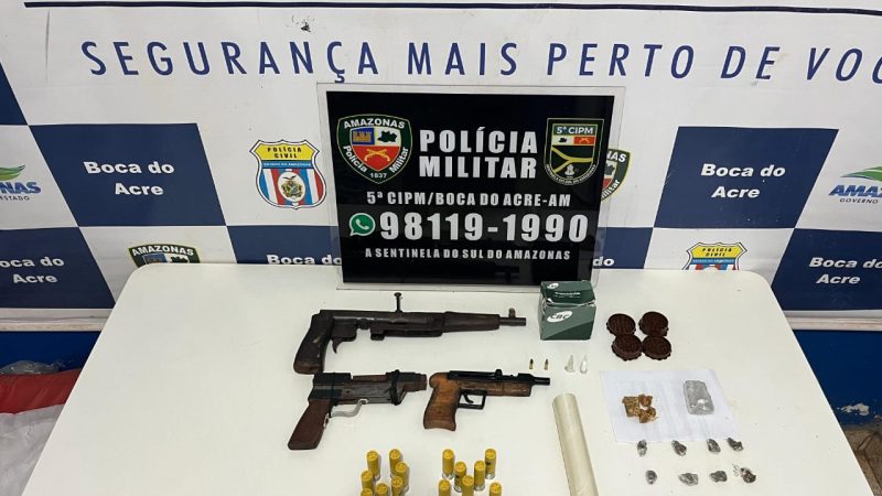 Em Boca do Acre, Polícia Militar do Amazonas apreende armas caseiras, munições e drogas