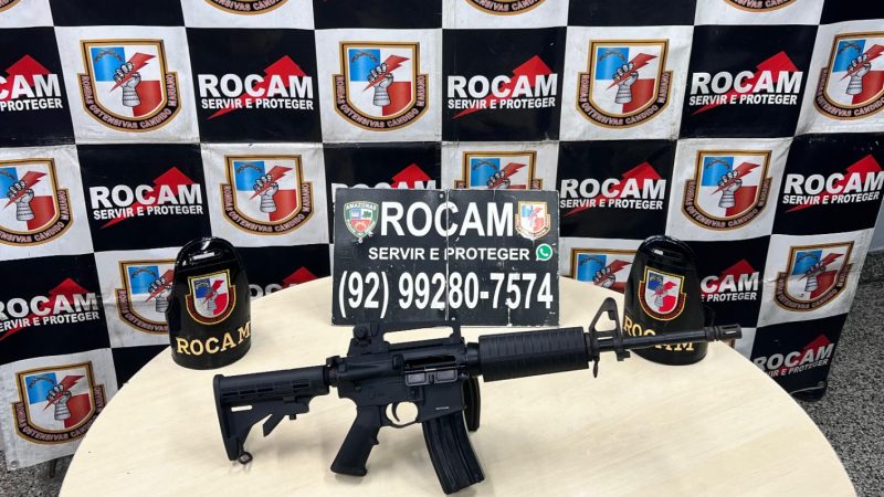 Polícia Militar do Amazonas prende homem e apreende fuzil e tabletes de droga na zona oeste