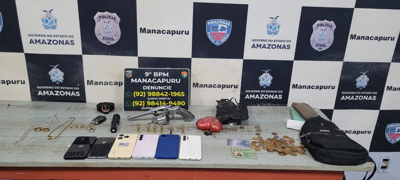 Em Manacapuru, Polícia Militar do Amazonas prende trio suspeito de envolvimento em roubo e recupera seis celulares