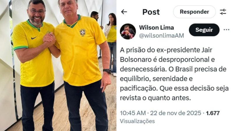 Governador do Amazonas, Wilson Lima, critica prisão de Bolsonaro; Veja o que ele disse