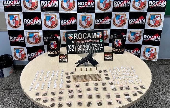 Polícia Militar do Amazonas apreende arma de fogo e mais de 150 porções de entorpecentes