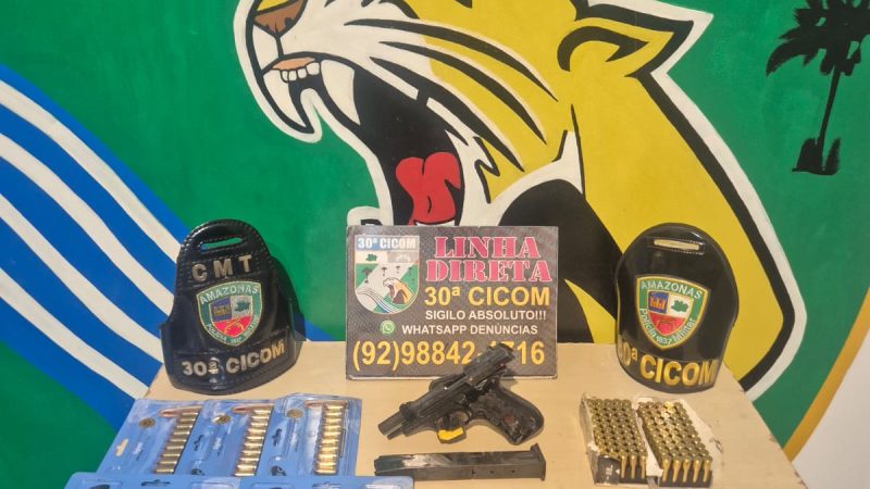 Polícia Militar do Amazonas apreende arma de fogo e 60 munições intactas na zona leste