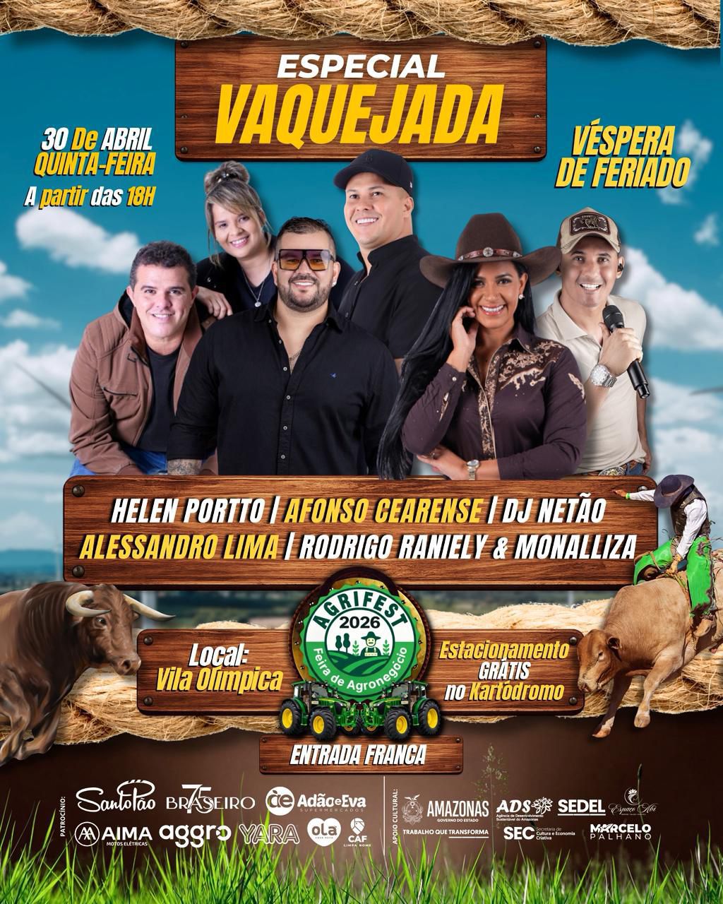 Agrifest 2026 começa nesta quinta na Vila Olímpica com rodeio, gastronomia e gravação de audiovisual de Hellen Porto