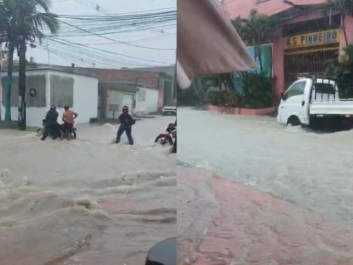 Temporal inunda ruas, invade casas e derruba muro em Manaus