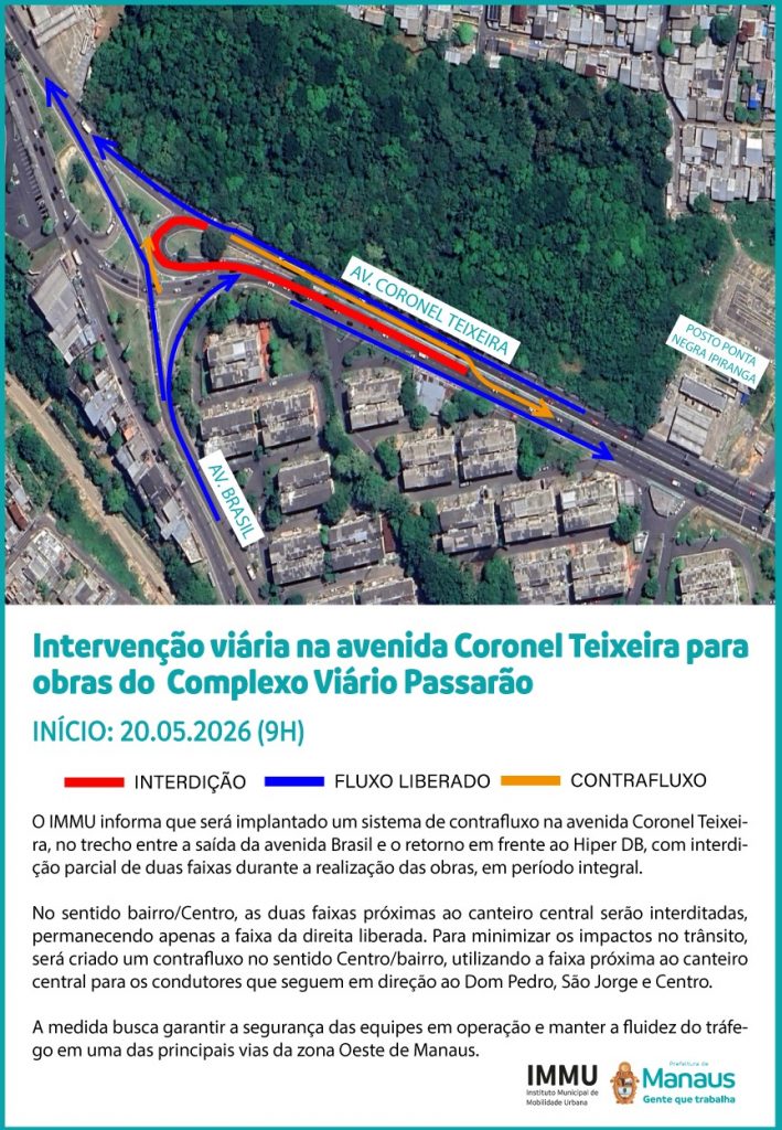 Prefeitura de Manaus inicia intervenção viária na avenida Coronel Teixeira para obras do complexo viário ‘Passarão’