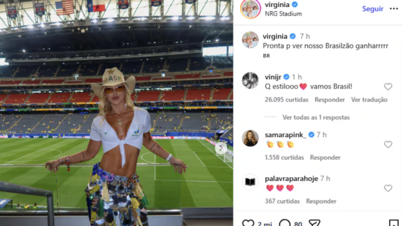 Comentário de Vini Jr. em foto de Virginia Fonseca anima fãs após vitória do Brasil na Copa