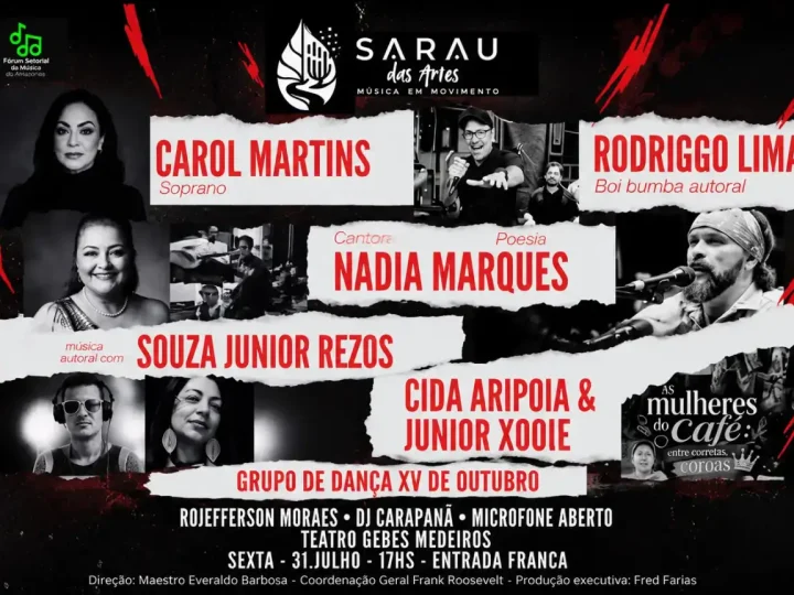 Sarau das Artes reúne música, poesia e dança com entrada gratuita no Centro de Manaus