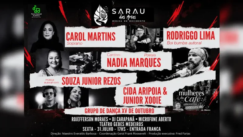 Sarau das Artes reúne música, poesia e dança com entrada gratuita no Centro de Manaus