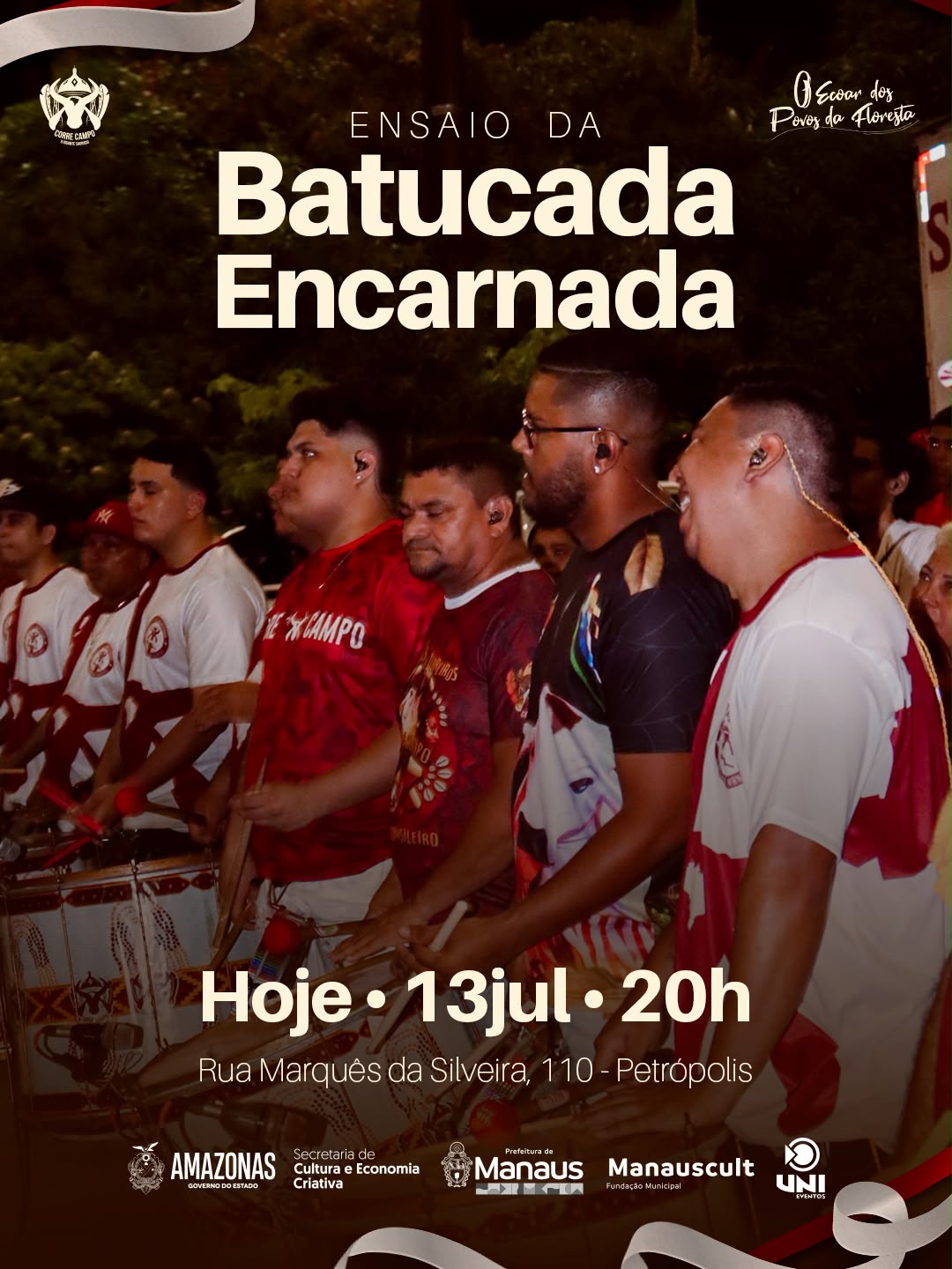 Batucada Encarnada do Corre Campo realiza ensaio nesta segunda-feira (13) em Petrópolis