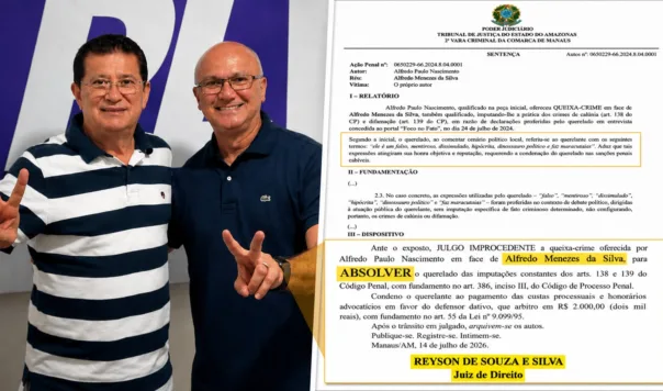 Coronel Menezes é absolvido após chamar Alfredo Nascimento de “falso”, “hipócrita” e dizer que fazia “maracutaias”  Texto copiado de: https://fatosmarcantes.com.br/coronel-menezes-e-absolvido-apos-chamar-alfredo-nascimento-de-falso-hipocrita-e-dizer-que-fazia-maracutaias/