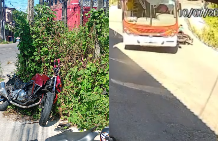Câmera registra ônibus atingindo motociclista em curva na zona Leste de Manaus