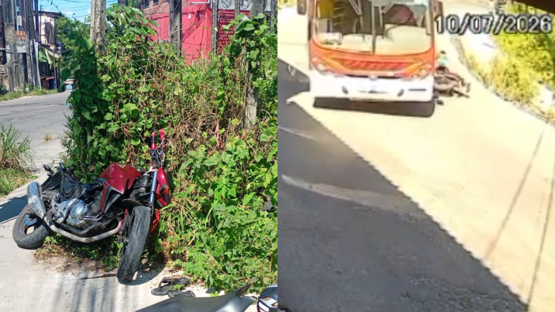 Câmera registra ônibus atingindo motociclista em curva na zona Leste de Manaus