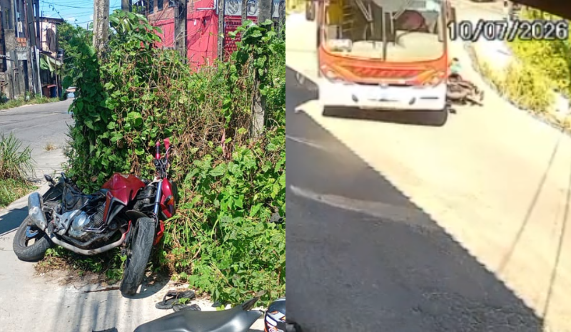 Câmera registra ônibus atingindo motociclista em curva na zona Leste de Manaus