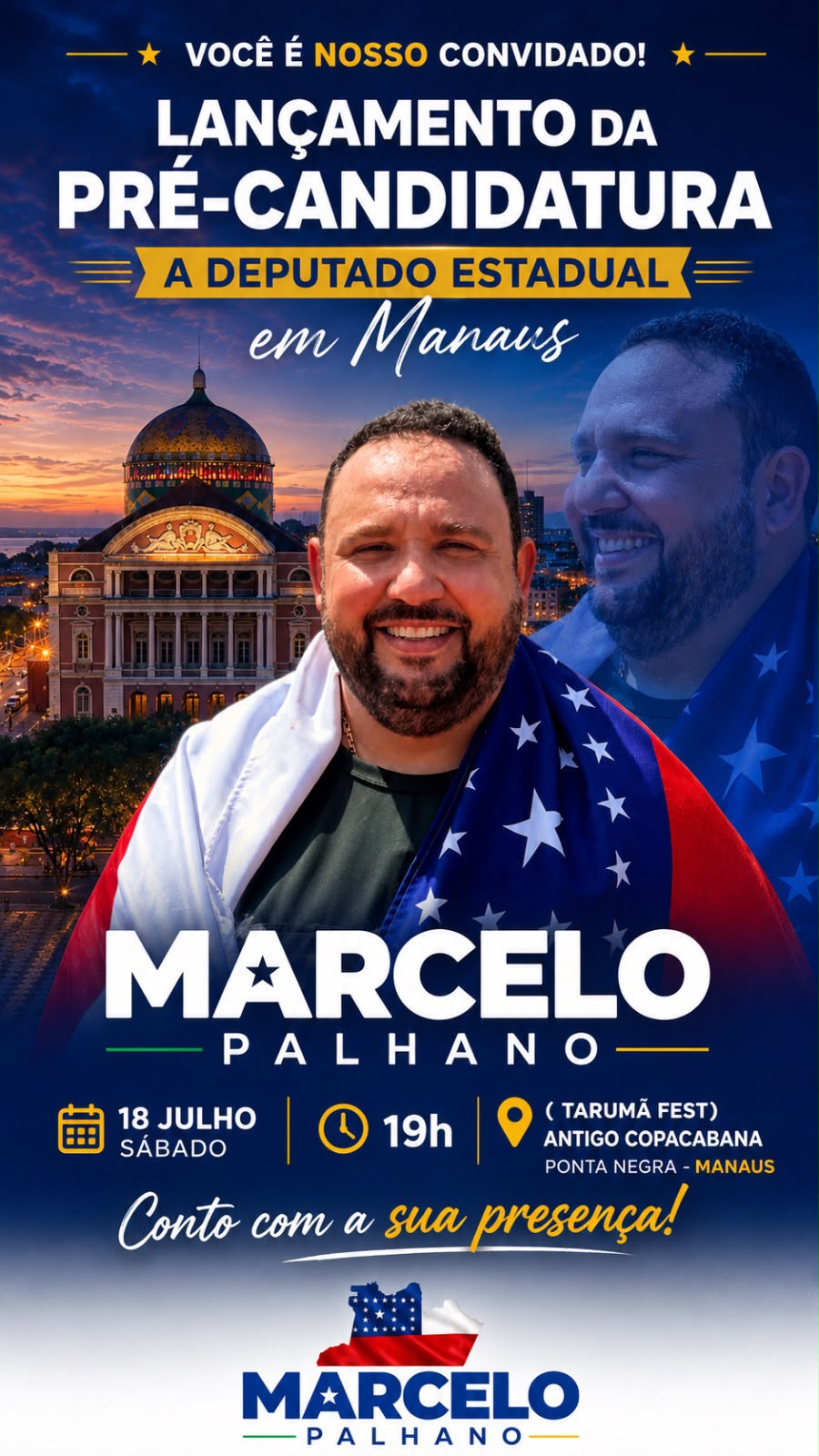 Marcelo Palhano lança pré-candidatura a deputado estadual em Manaus e reúne apoiadores de todo o Amazonas