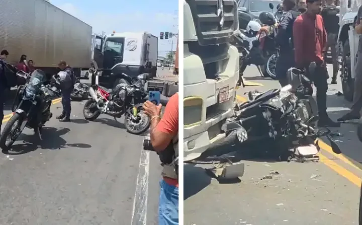 Motocicleta da Rocam é atingida em acidente com carretas em Manaus