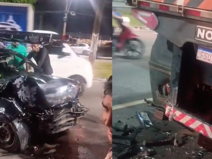 Motorista fica preso às ferragens após bater em carreta na zona Norte de Manaus