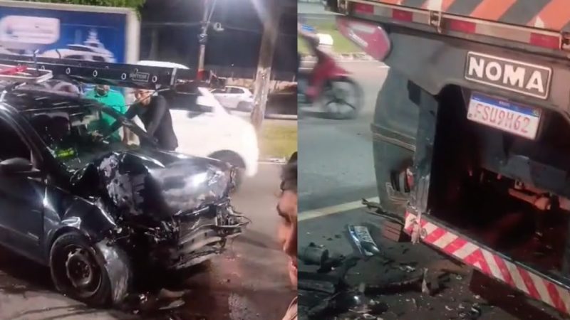 Motorista fica preso às ferragens após bater em carreta na zona Norte de Manaus
