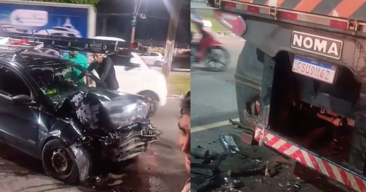 Motorista fica preso às ferragens após bater em carreta na zona Norte de Manaus