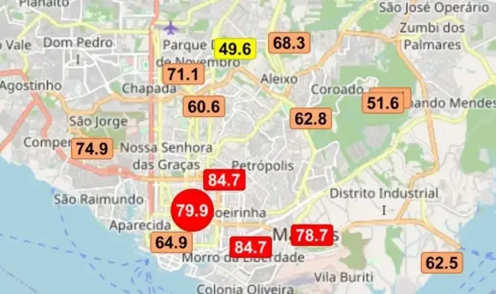 Qualidade do ar dá uma melhorada e varia de ruim a muito ruim nesta segunda em Manaus