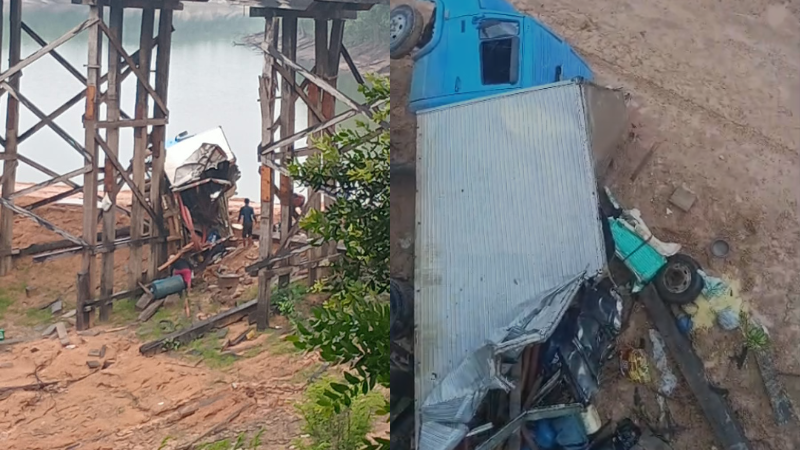Queda de caminhão de ponte na AM-174 deixa um morto e quatro feridos no Amazonas