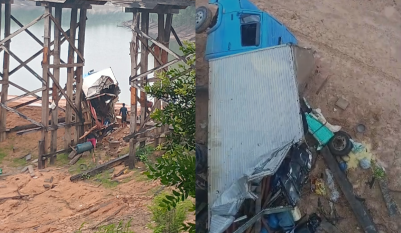Queda de caminhão de ponte na AM-174 deixa um morto e quatro feridos no Amazonas